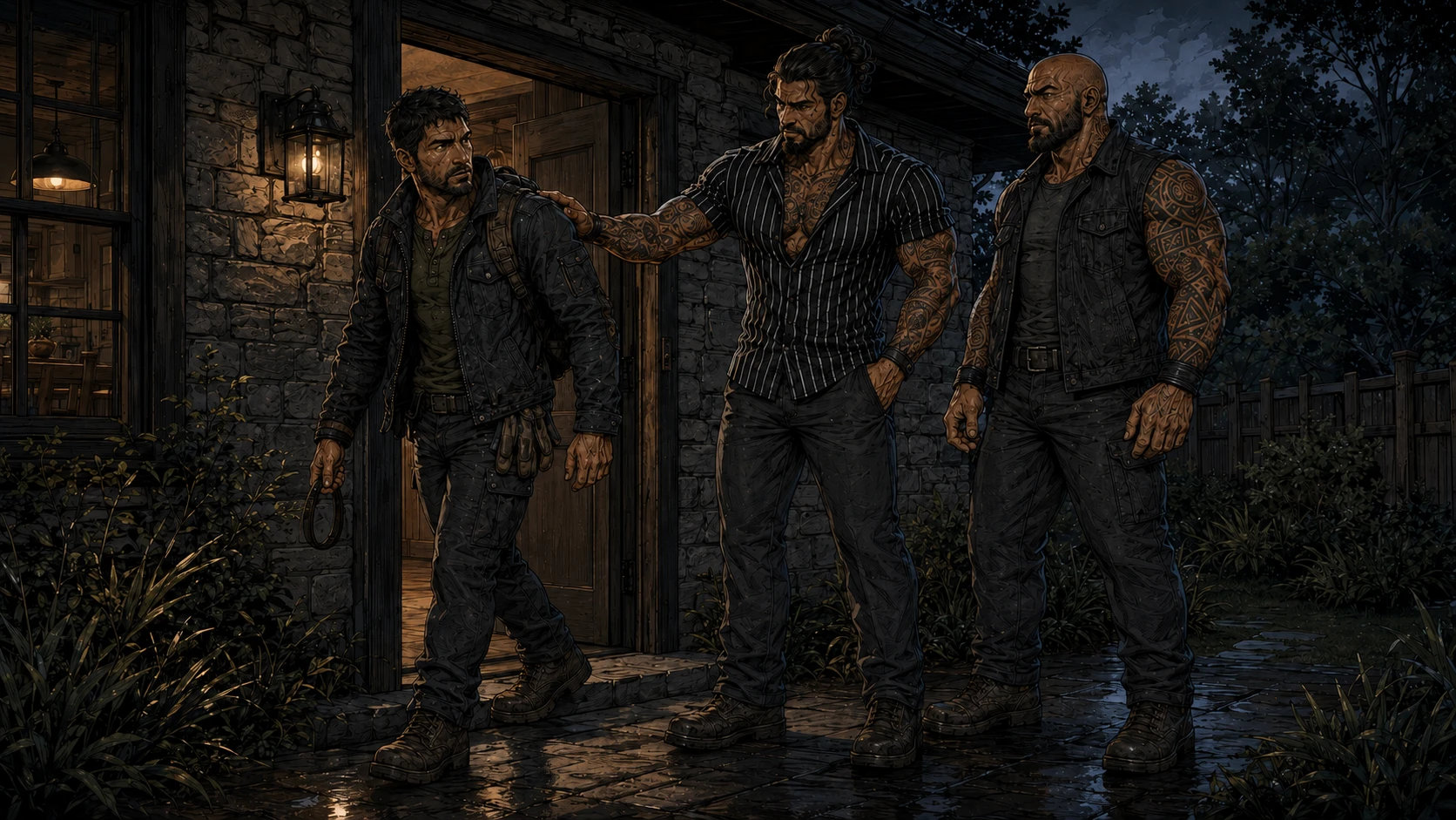 Tiny already has his boots on in the doorway, headlamp around his fist, gloves tucked in his belt.