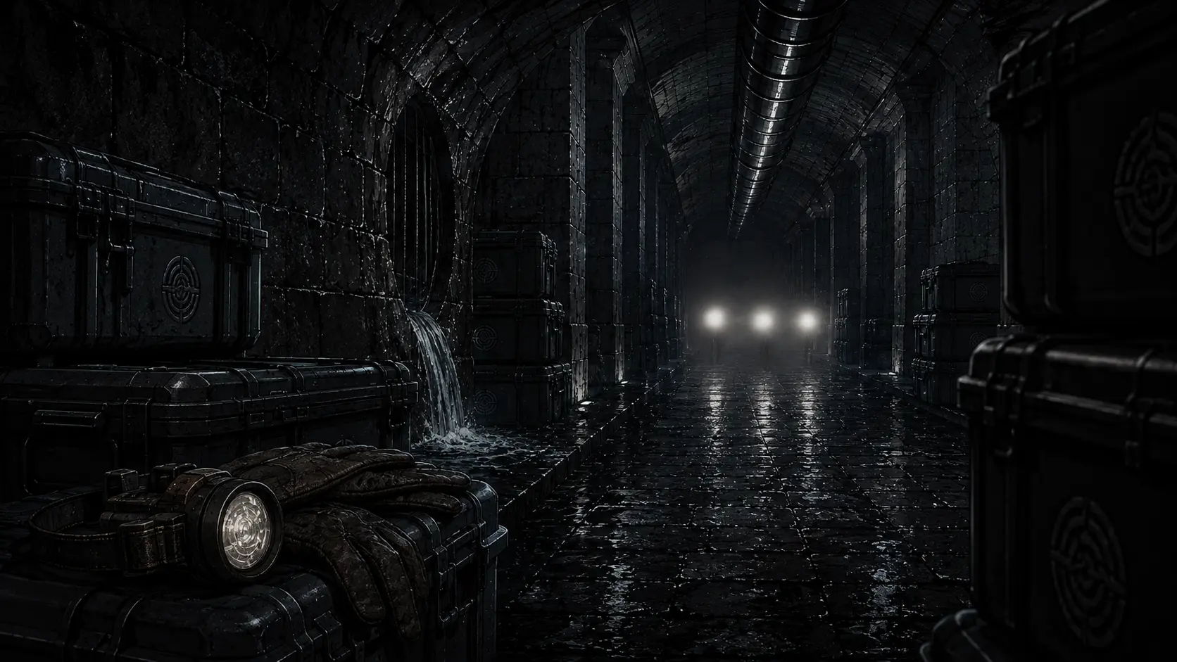 Far down the corridor a light comes on. Then another. Then a third, walking toward him in an unhurried line.