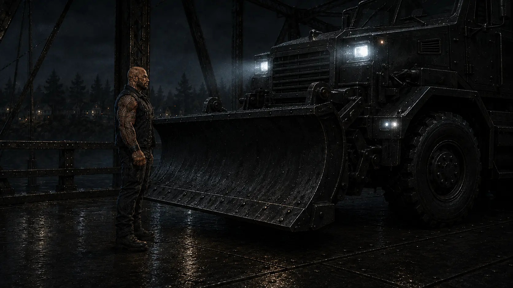 The lead machine advances until its blade is a hand's width from Vance's chest. He does not shift his stance.